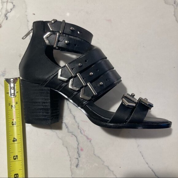 SHELLYS LONDON Sz 5 Stacked 2.5” Heel Buckle Accents Sandals - Picture 4 of 10